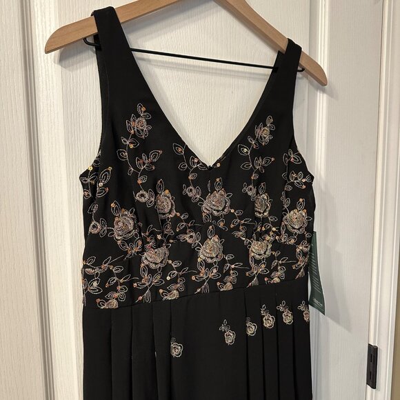Coldwater Creek NWT 10 Black Metallic Embroidered Sequin Floral Fit Flare Dress - Picture 2 of 10